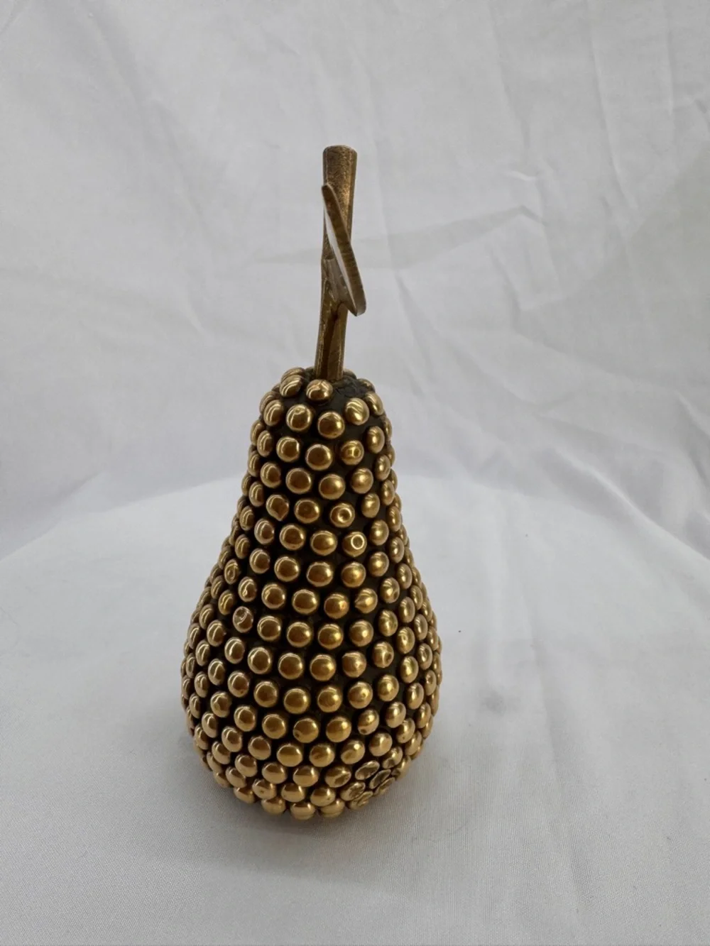 Vintage Studded Brass Pear Mid Century Home Decor Whimsical Hobnail Paperweight